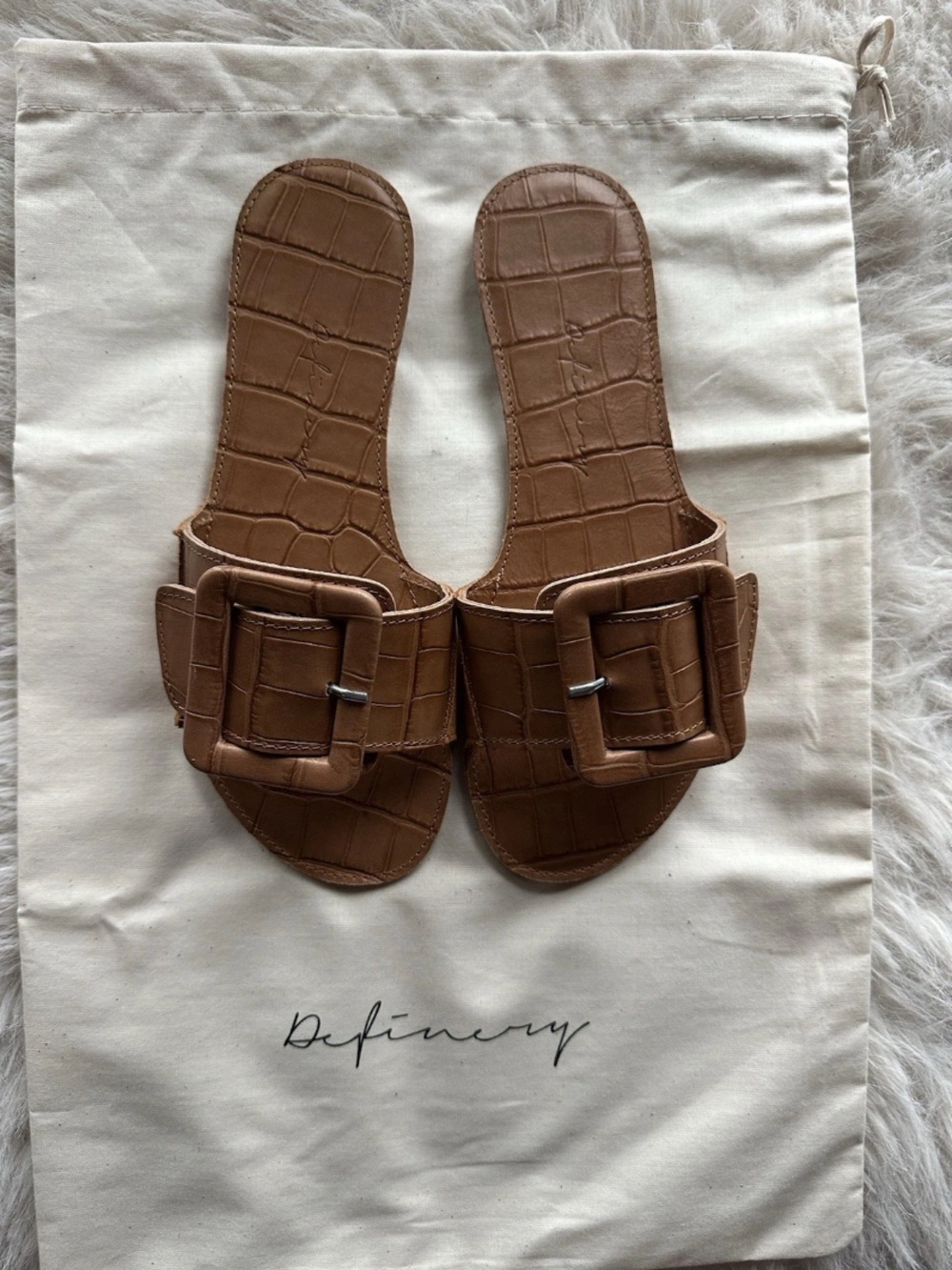 Made in Italy loop open leather Suede Sandal - Camel Brown 35 - Picture 4 of 13
